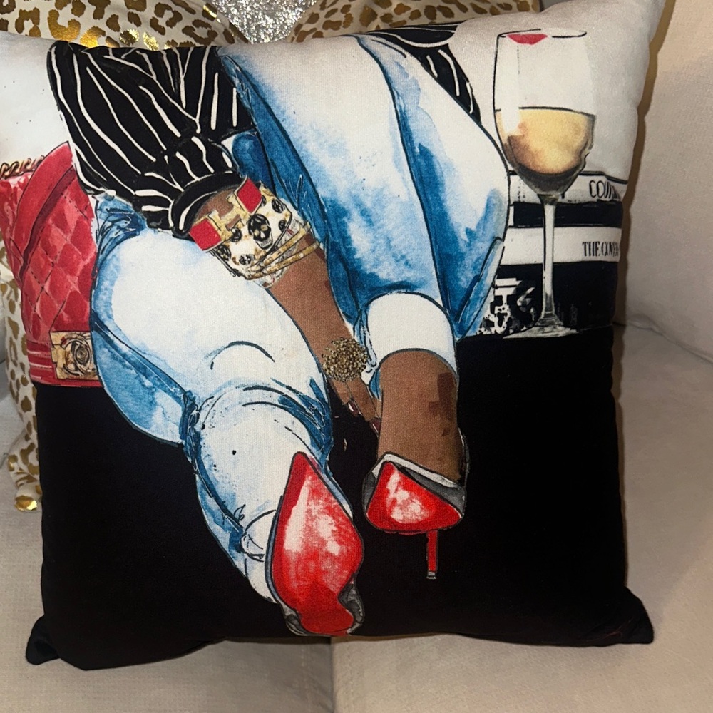 Stylish Graphic Throw Pillow with Red Bottom Accents